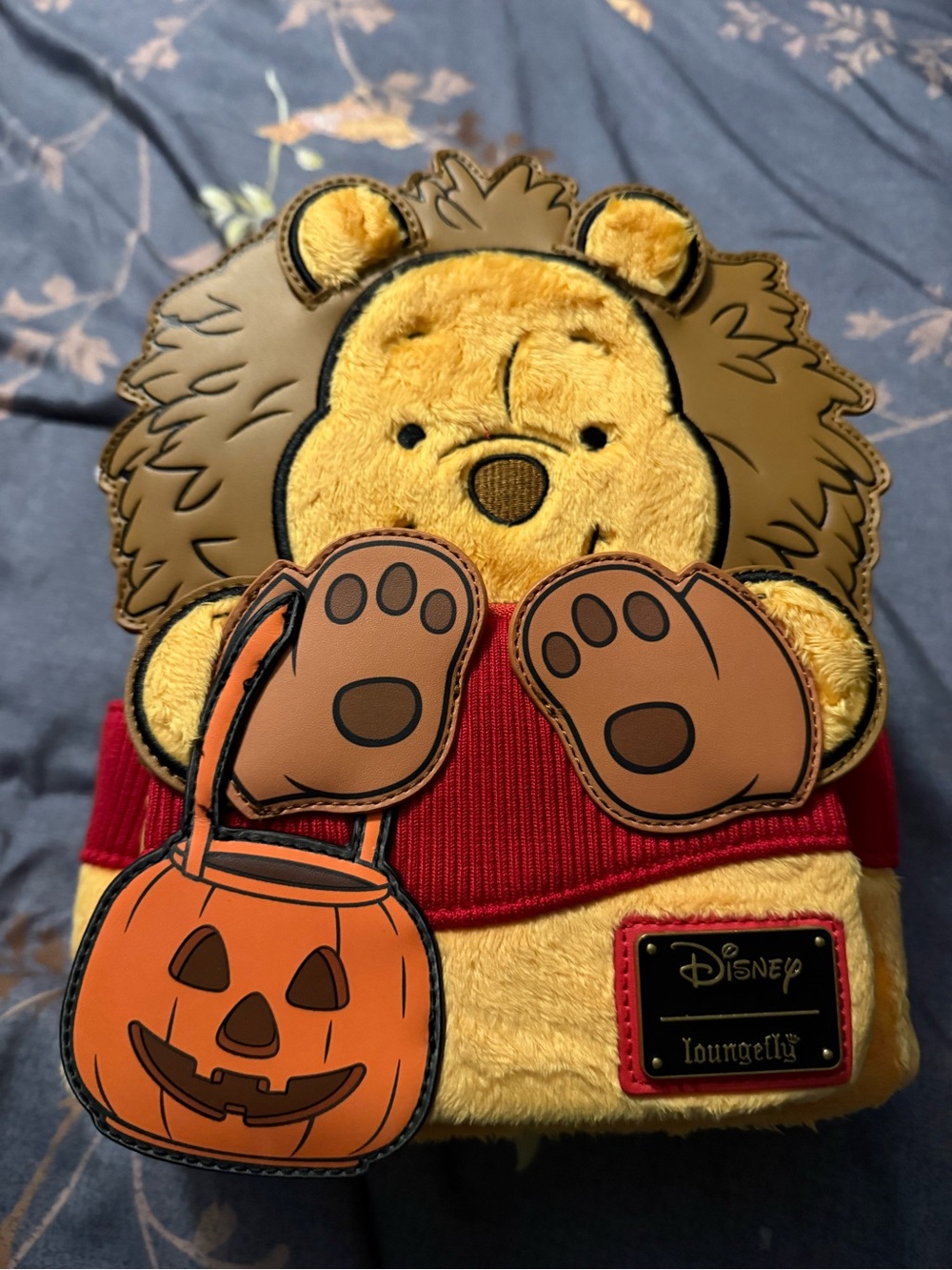 Loungefly Yellow Winnie the Pooh Plush Kids Backpack with Orange Pumpkin